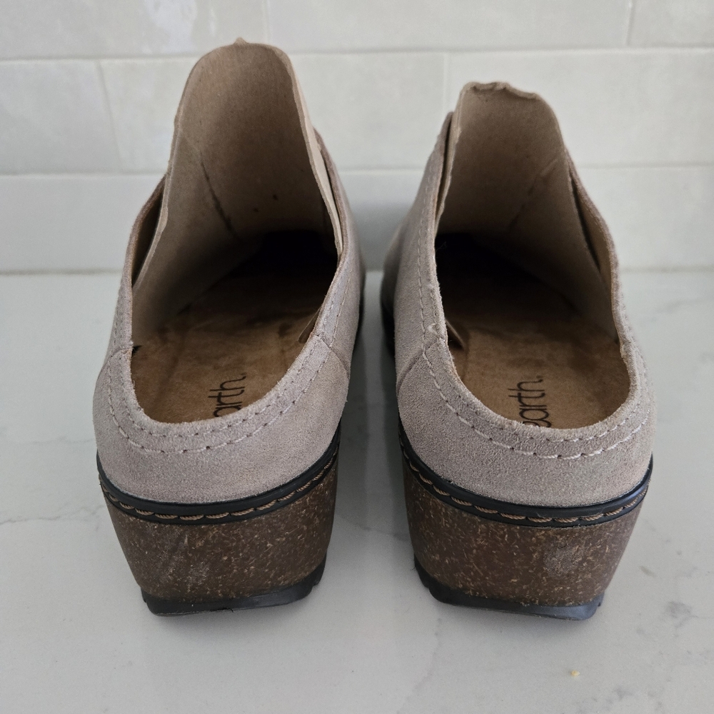 NEW Earth Kolia Round Toe Slip-on Casual Clogs Gray Suede Brown Leather Cork 9 - Picture 7 of 10